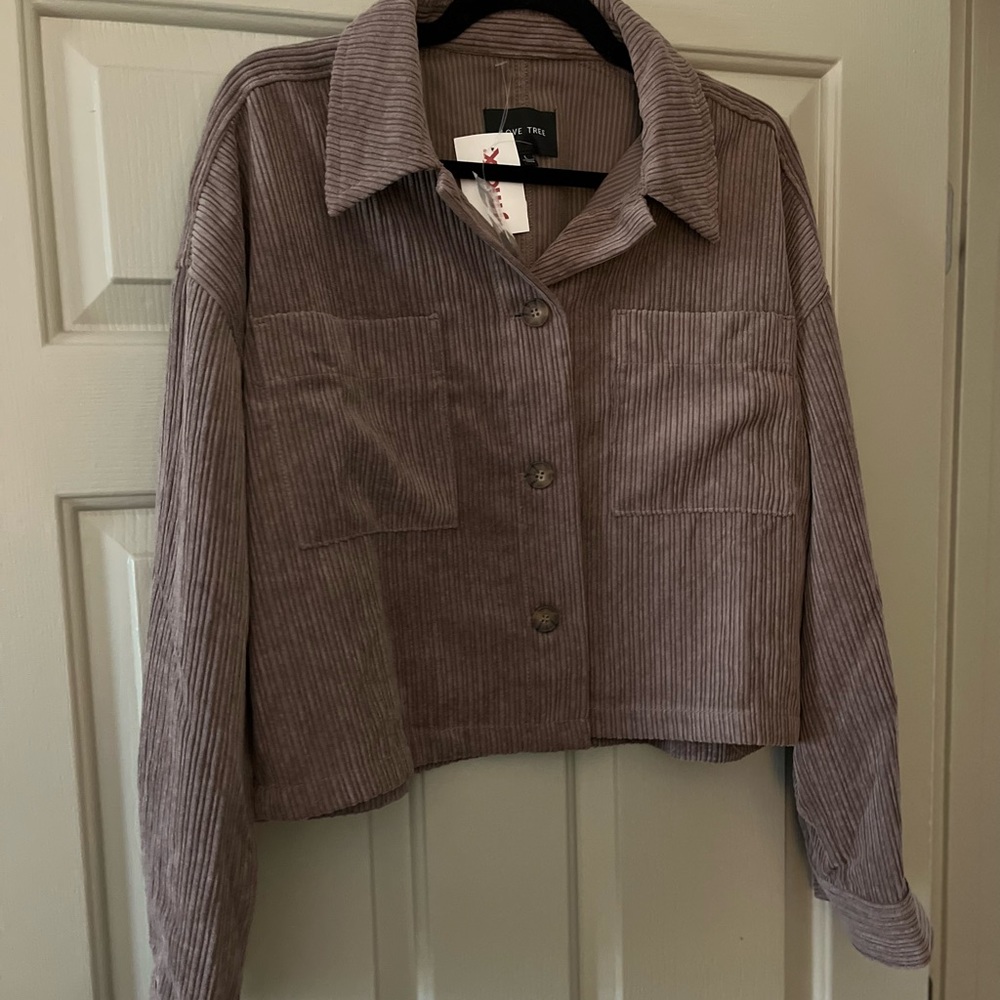 Corduroy Long Sleeve Button Down Cropped Top